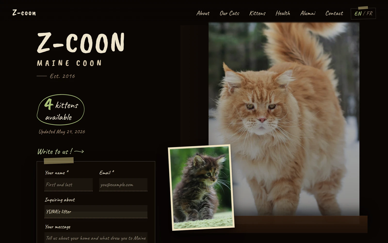 Z-COON’s public home page, built and kept current entirely by Clowder.